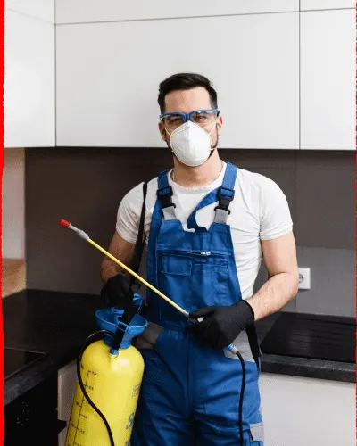 Technician with a backpack sprayer treating a yard